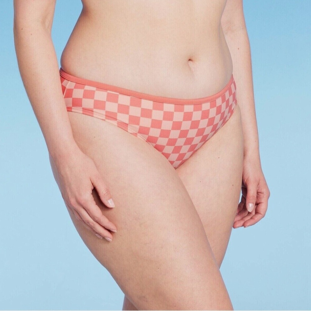 NWT Kona Sol Pink & Coral Checkered Bikinj Bottom